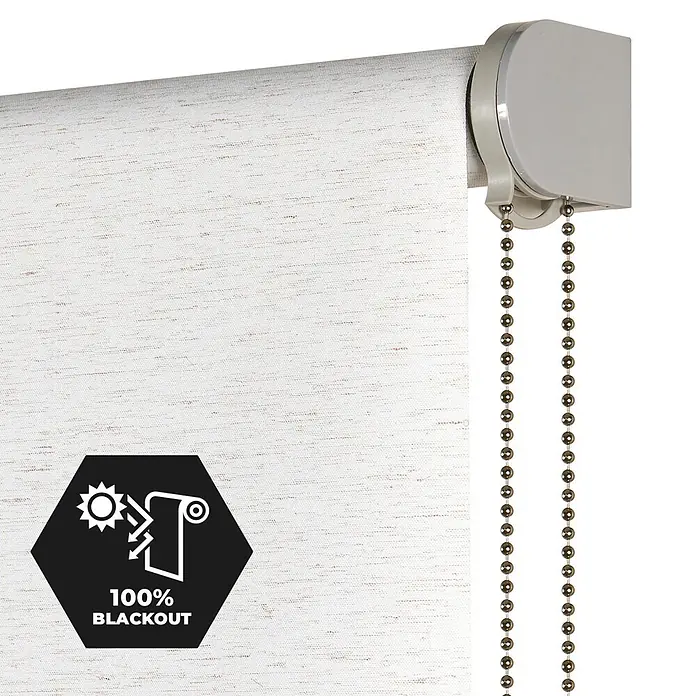 Estor enrollable opaco Scandi - An x Al: 140 x 250 cm, Lino - Estor enrollable opaco texturizado blanco roto con mecanismo gris y cadenas metálicas.