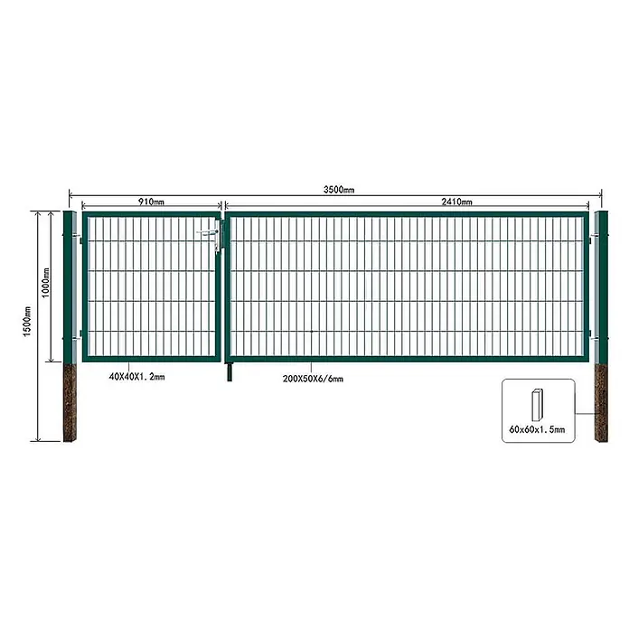 Home Deluxe Gartentor ADITUS - Grün, Stahl - Grünes Drahtgitter Doppeltor-System mit Pfosten, Maße inklusive 1000mm Höhe und 3500mm Gesamtbreite.
