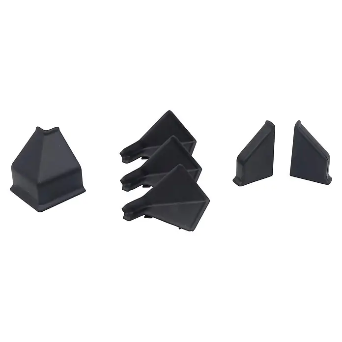 LOGOCLIC Zubehör-Set - 6 -tlg., Schwarz - Schwarze Eckenschutzkappen aus Kunststoff in verschiedenen pyramidenförmigen und dreieckigen Designs.