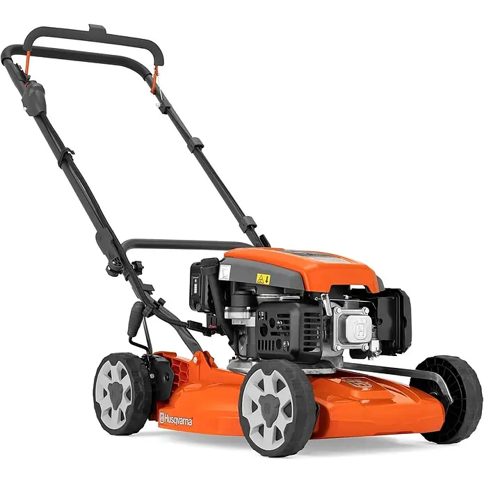 Husqvarna Benzin-Rasenmäher LB244E - 2.200 W, 139 cm³, Schnittbreite: 440 mm - Oranger und schwarzer Benzinrasenmäher mit verstellbarem Griff.