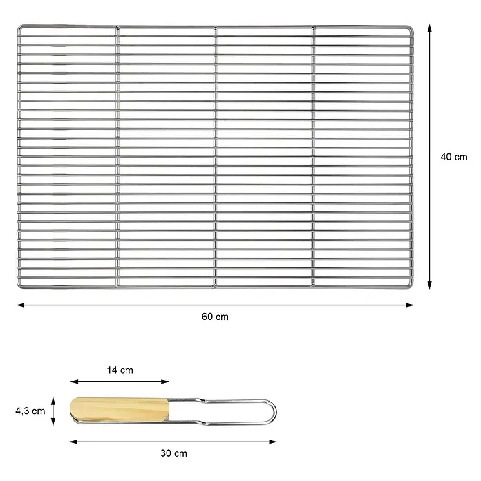 ECD Germany Grillrost Grillplatte 60x40cm Rechteckig für Gasgrill Holzkohlegrill Feuerstelle -  - Silbernes Metall-Grillrost (60x40 cm) und eine Metall-Grillbürste mit Holzgriff (30 cm).