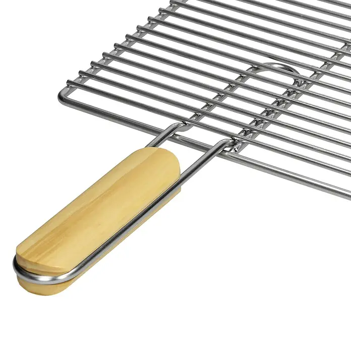 ECD Germany Grillrost Grillplatte 67x40cm Rechteckig für Gasgrill Holzkohlegrill Feuerstelle - Edelstahl, Holz - Edelstahl-Grillrost mit Holzgriff.