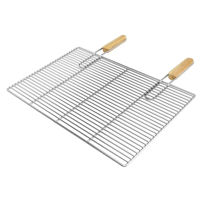 ECD Germany Grillrost Grillplatte 60x40cm Rechteckig für Gasgrill Holzkohlegrill Feuerstelle -  - Silbernes Metall-Grillrost mit Holzgriffen zum Grillen von Speisen.