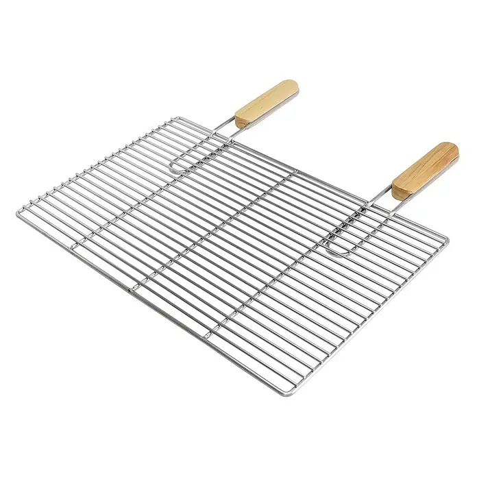 ECD Germany Grillrost Grillplatte 54x34cm Rechteckig für Gasgrill Holzkohlegrill Feuerstelle -  - Grillrost aus Metall mit Holzgriffen.