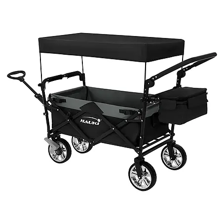 Hauki  Bollerwagen Gerätewagen Schwarz/Grau 360° drehbar PU Räder mit Bremsen bis 120kg