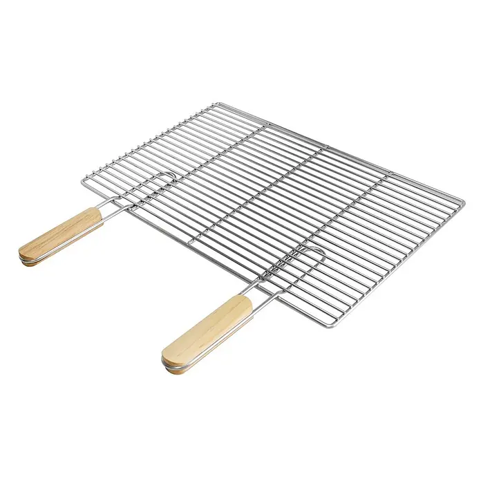 ECD Germany Grillrost Grillplatte 54x34cm Rechteckig für Gasgrill Holzkohlegrill Feuerstelle -  - Grillrost aus Edelstahl mit zwei hellen Holzgriffen.