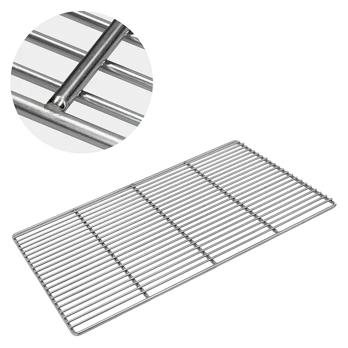 ECD Germany Grillrost Grillplatte 54x34cm Rechteckig für Gasgrill Holzkohlegrill Feuerstelle -  - Rechteckiger Grillrost aus silbernem Edelstahl mit Detailansicht seiner geschweißten Stäbe.