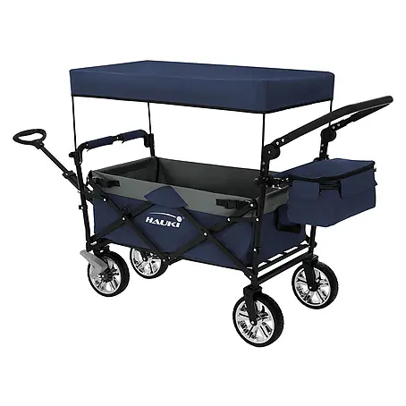 Hauki  Bollerwagen Gerätewagen Blau/Grau 360° drehbar PU Räder mit Bremsen bis 120kg