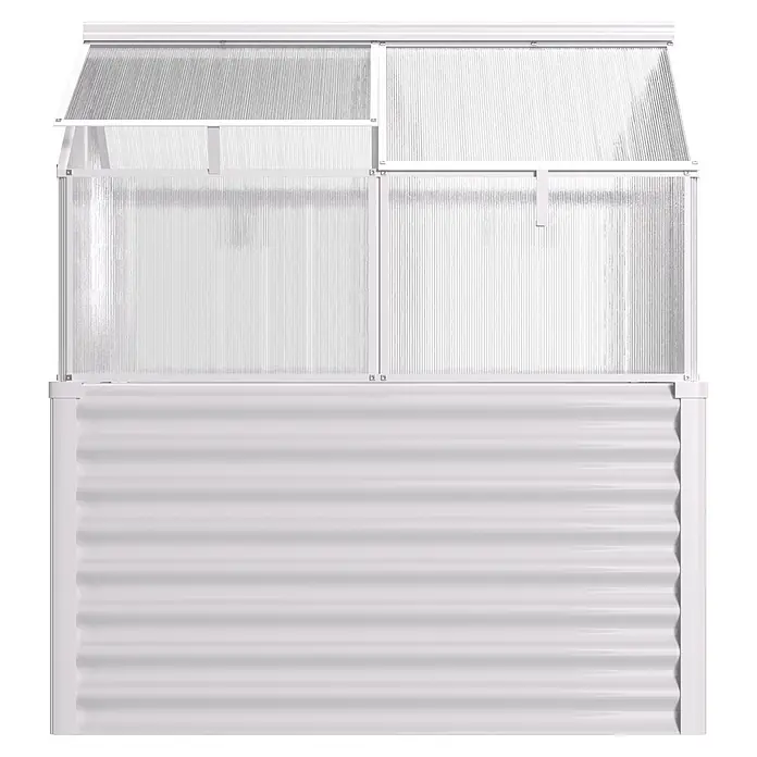 Vitavia Hochbeet mit Frühbeet-Aufsatz - 121,7 x 83,1 x 135,1 cm, Silber, Aluminium - Weißes Hochbeet aus Wellblech mit transparentem Frühbeetaufsatz und zwei aufklappbaren Deckeln.