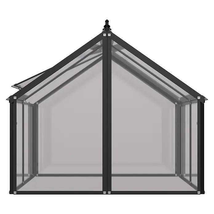 Vitavia Frühbeet Gaia Jumbo - L x B x H: 119,3 x 83,1 x 71,9 cm, Schwarz, Sicherheitsglas - Gewächshaus mit dunkelgrauem Rahmen, transparenten Platten, A-Dach, geöffnetem Lüftungsfenster und Zierspitze.