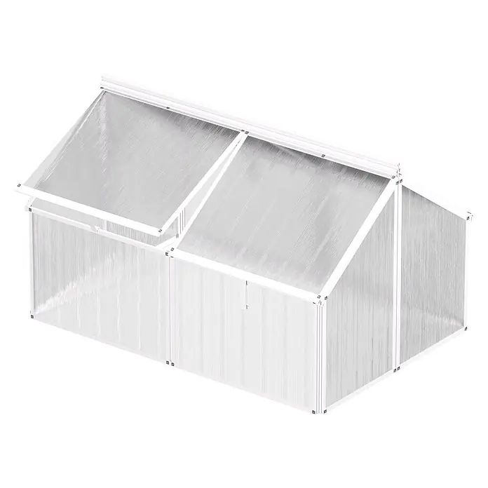 Vitavia Frühbeet Gaia Jumbo - L x B x H: 119,3 x 83,1 x 71,9 cm, Silber, Polycarbonat - Gewächshaus mit weißem Rahmen und transparenten, offenen Klappdächern zur Belüftung.