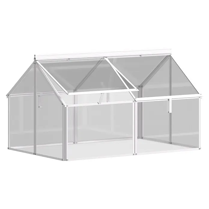Vitavia Frühbeet Gaia Jumbo - L x B x H: 119,3 x 83,1 x 71,9 cm, Silber, Sicherheitsglas - Weißes Gewächshaus mit Aluminiumrahmen, transparenten Scheiben und geöffnetem Dachfenster.