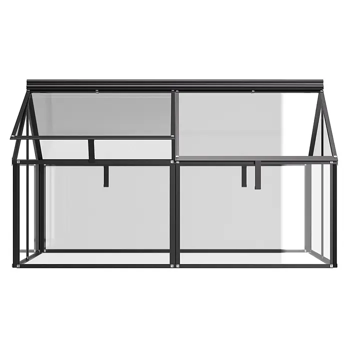 Vitavia Frühbeet Gaia Jumbo - L x B x H: 119,3 x 83,1 x 71,9 cm, Schwarz, Sicherheitsglas - Schwarz umrandeter Glas-Frühbeetkasten mit geöffneten Lüftungen.