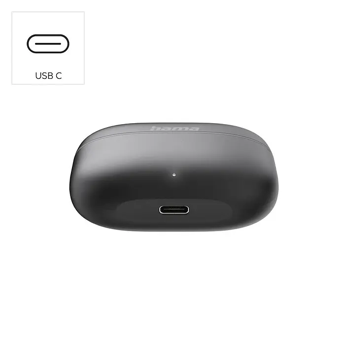 Hama Kopfhörer Freedom Buddy II In Ear Bluetooth Stereo - Schwarz - Dunkelgraues USB-C Ladecase für kabellose Ohrhörer.