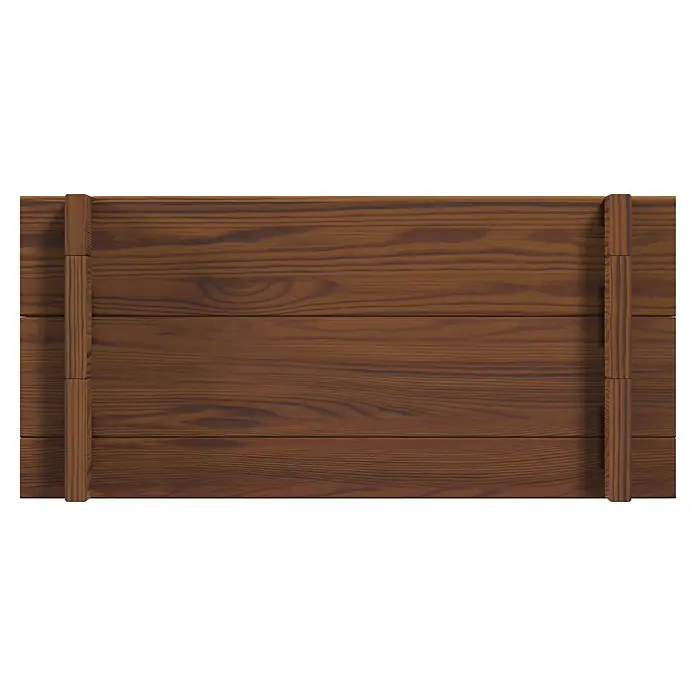 Dobar Hochbeet M - 117 x 58,5 x 27,5 cm, Holz, Teak - Dunkelbraune Holzplatte oder Kistenabdeckung mit horizontalen Brettern und zwei vertikalen Stützbalken.