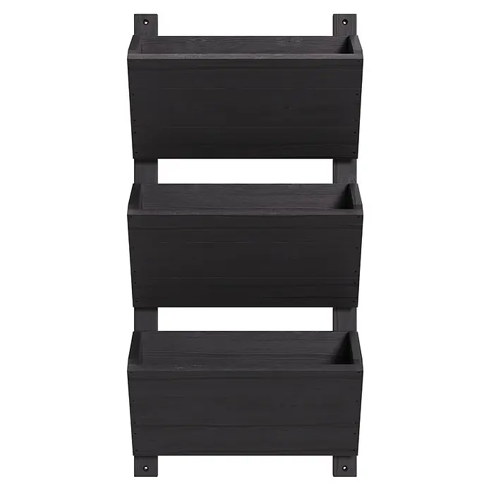 Dobar Hochbeet - L x B x H: 38 x 17,5 x 79 cm, Holz, Grau - Dreistufiger vertikaler Pflanzkasten aus schwarzem Holz mit Befestigungslöchern.