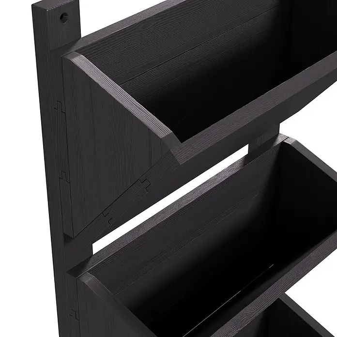 Dobar Hochbeet - L x B x H: 38 x 17,5 x 79 cm, Holz, Grau - Dunkles vertikales Holzregal mit schrägen Ablagefächern und sichtbarer Holzmaserung.
