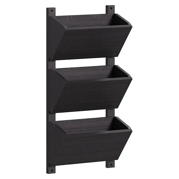 Dobar Hochbeet - L x B x H: 38 x 17,5 x 79 cm, Holz, Grau - Dreistufiger dunkelgrauer Holz-Wandpflanzer für vertikales Gärtnern oder zur Aufbewahrung.