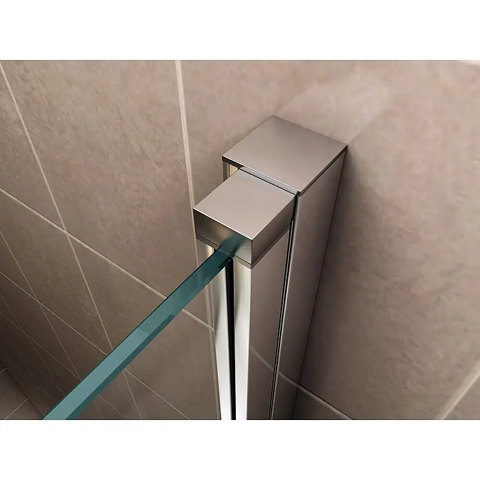 i-flair Dusch-Pendeltür NM74 - 74 x 195 cm, Silber, Beschichtet, Glasstärke: 6 mm - Poliertes Chrom-Duschprofil, das eine klare Glasplatte an einer gefliesten Badwand sicher hält.