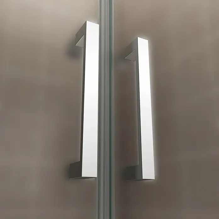 i-flair Dusch-Pendeltür NM74 - 74 x 195 cm, Silber, Beschichtet, Glasstärke: 6 mm - Zwei verchromte Duschkabinentürgriffe an einer Klarglas-Duschtür.