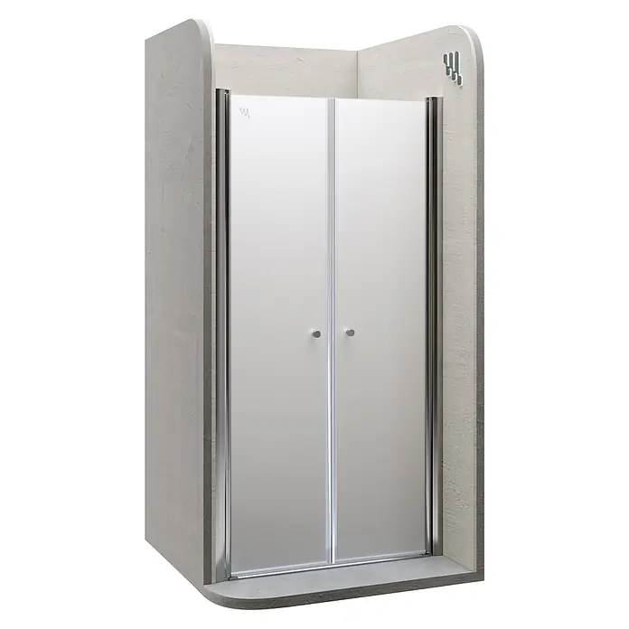 i-flair Dusch-Pendeltür DTF116 - 116 x 195 cm, Silber, Beschichtet, Glasstärke: 6 mm - Faltbare Duschkabine mit Milchglasplatten, glänzenden Silberprofilen und runden Griffen.