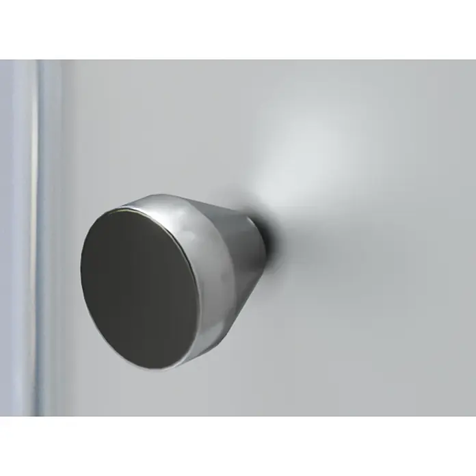 i-flair Dusch-Pendeltür DTMF96 - 96 x 185 cm, Silber, Beschichtet, Glasstärke: 6 mm - Eleganter, konischer silberfarbener Metallknopf mit dunkler runder Vorderseite.