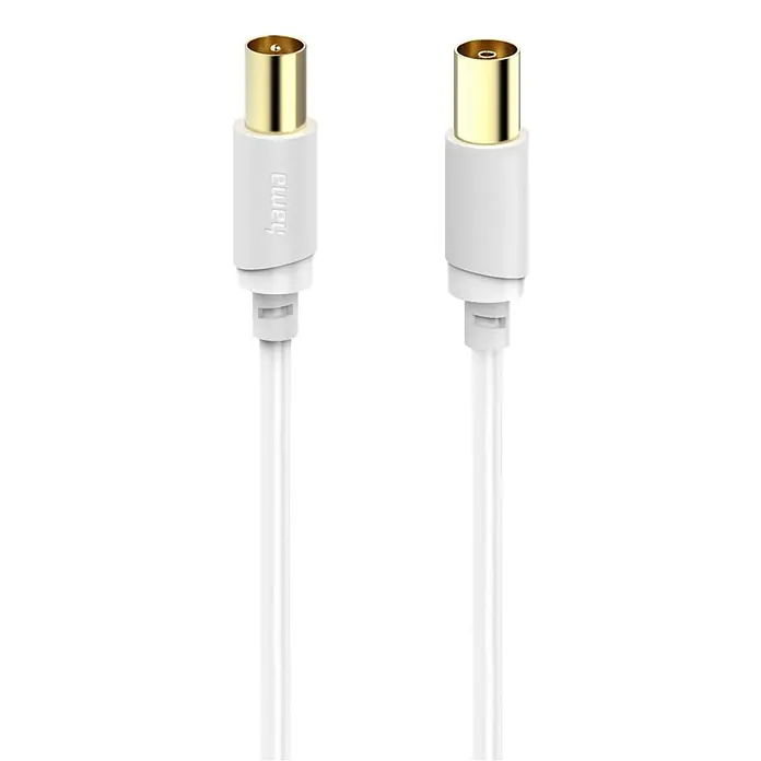 Hama Koaxialkabel 1x Koaxial-Stecker - 1x Koaxial-Buchse 120 dB - 10 m, Weiß - Zwei weiße Koaxial-Antennenkabel mit vergoldeten Steckern.