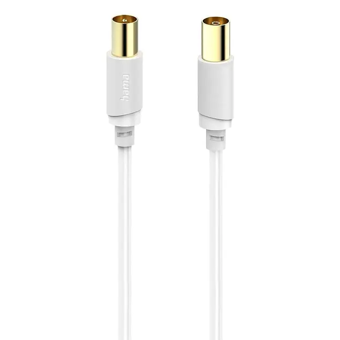Hama Koaxialkabel 1x Koaxial-Stecker - 1x Koaxial-Buchse 120 dB - 10 m, Weiß - Zwei weiße Koaxial-Antennenkabel mit vergoldeten F-Steckern für TV, Radio oder Satellit.