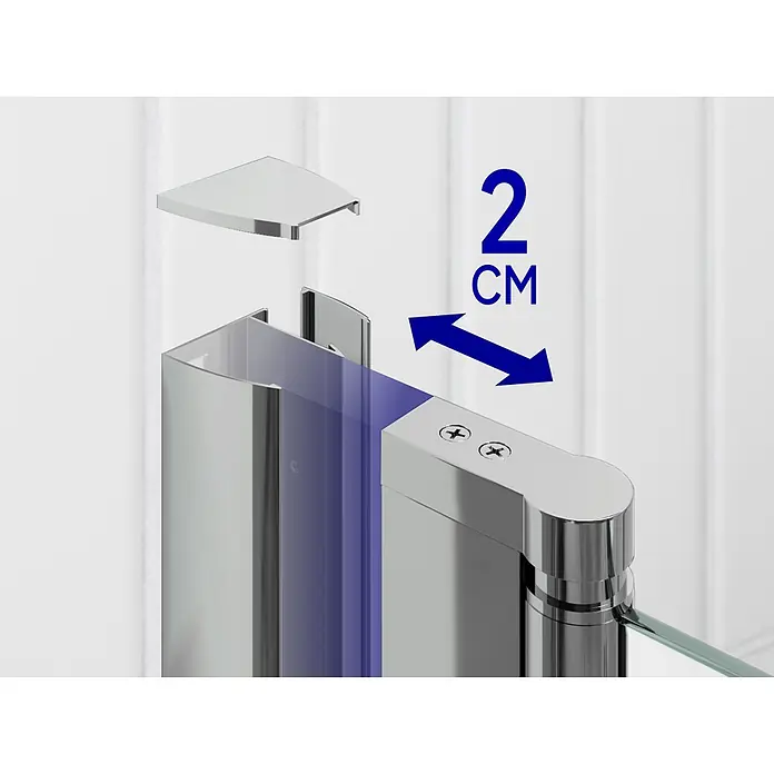 i-flair Dusch-Pendeltür DTMF72 - 72 x 195 cm, Silber, Beschichtet, Glasstärke: 6 mm - Verchromtes Duschprofil mit transparentem Einsatz, das einen Verstellbereich von 2 cm zeigt.