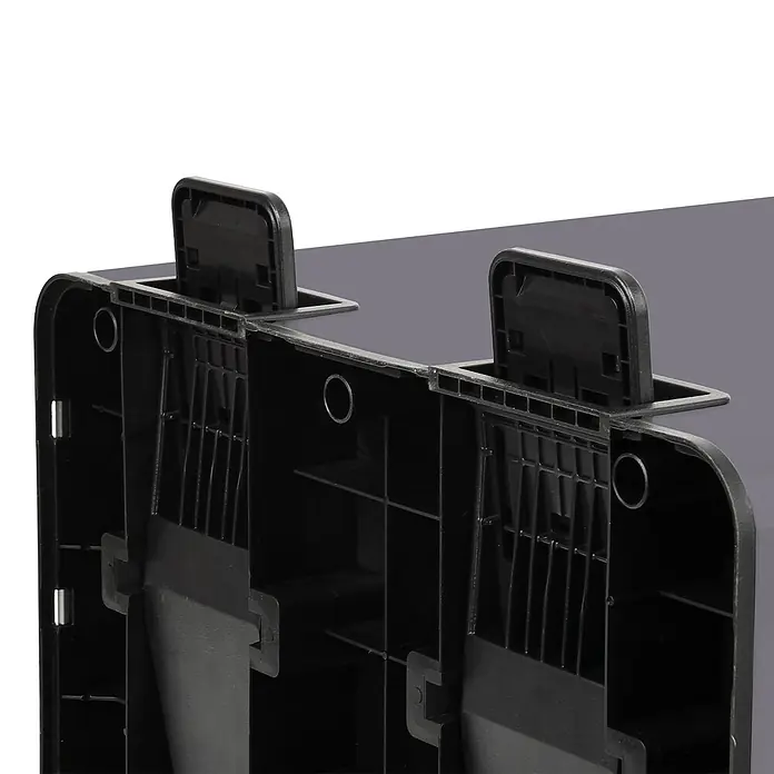 SVITA Standard Mülleimer TMH2X30 - 60 l, Stahl, Grau - Schwarzes Kunststoffmodul mit zwei geöffneten oberen Klappen, das innere Struktur zeigt.