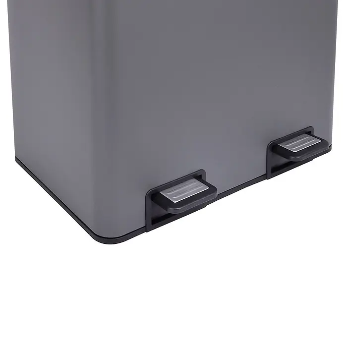 SVITA Standard Mülleimer TMH2X30 - 60 l, Stahl, Grau - Grauer Dual-Mülleimer mit zwei silberfarbenen Fußpedalen.
