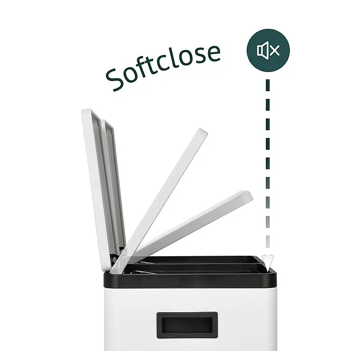 SVITA Standard Mülleimer TMH2X30 - 60 l, Stahl, Weiß - Weißer Soft-Close-Doppelabfalleimer mit langsam und leise schließenden Deckeln.