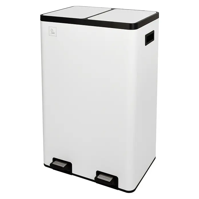 SVITA Standard Mülleimer TMH2X30 - 60 l, Stahl, Weiß - Weißer Mülleimer mit zwei Fächern und Fußpedalen zur Mülltrennung. Schwarze Details, seitliche Griffe.