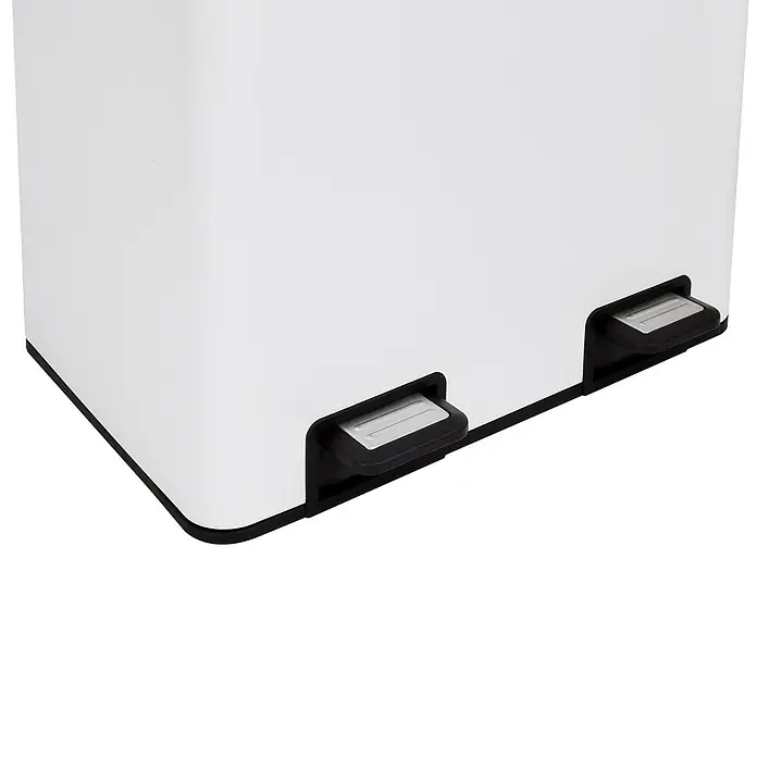 SVITA Standard Mülleimer TMH2X30 - 60 l, Stahl, Weiß - Weißer Mülleimer mit zwei Fächern und schwarzen und silbernen Fußpedalen.