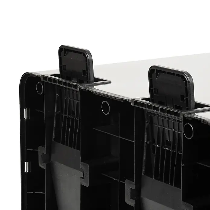 SVITA Standard Mülleimer TMH2X30 - 60 l, Stahl, Weiß - Schwarze Kunststoff-Aufbewahrungsbox mit zwei aufrechten, griffförmigen Verbindern.