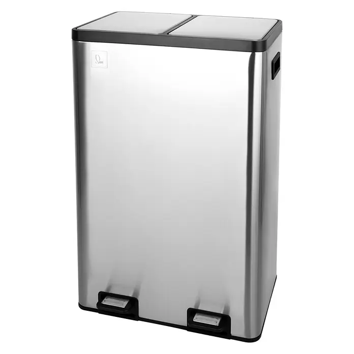 SVITA Standard Mülleimer TMH2X30 - 60 l, Edelstahl, Silber - Mülleimer aus Edelstahl mit zwei Fächern und Fußpedalen.