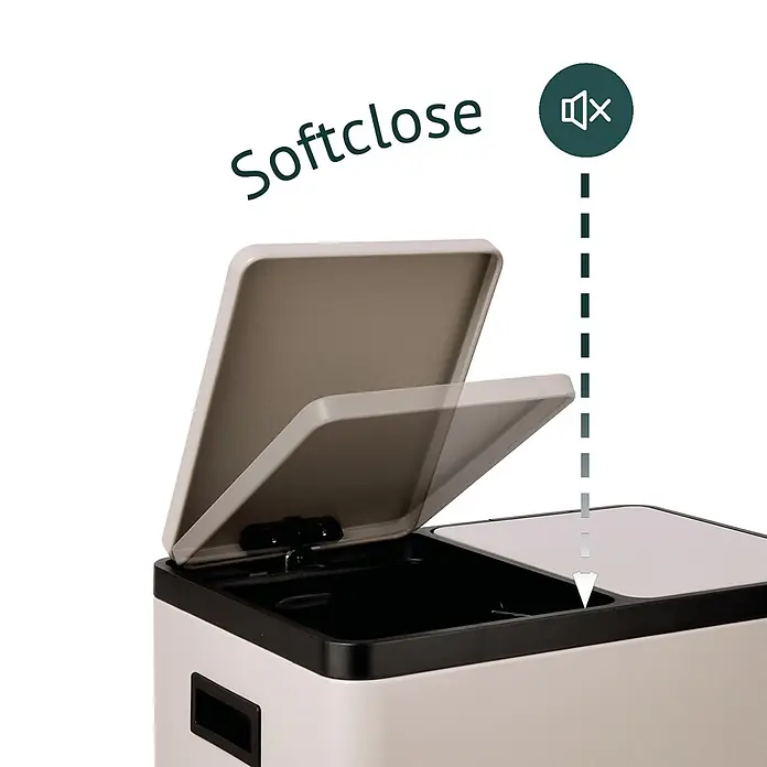 SVITA Mülleimer TMH2X30 60L Mülltrennsystem 2 Fächer 2x30L Softclose Taupe -  - Beiger Mülleimer mit Soft-Close-Deckel, der langsam und geräuschlos schließt.