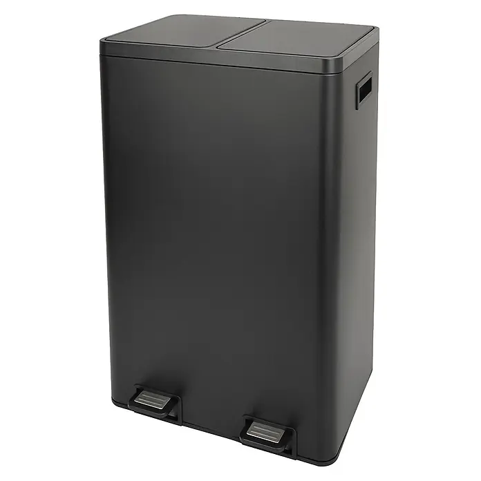 SVITA Standard Mülleimer TMH2X30 - 60 l, Stahl, Schwarz - Matt schwarzer Doppelmülleimer mit zwei Fußpedalen zur Mülltrennung.