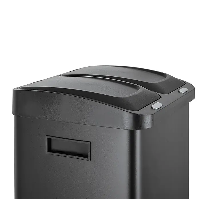SVITA Standard-Mülleimer 3XCOMBO - 32 l, Stahl, Schwarz - Schwarzer Mülleimer mit zwei Fächern und Druckknopdeckeln zur einfachen Trennung.