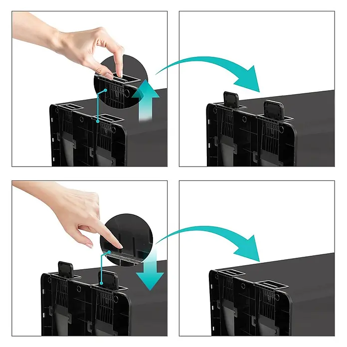 SVITA Standard Mülleimer TMH2X30 - 60 l, Stahl, Schwarz - Hand öffnet und schließt schwarze Kunststoff-Klappdeckel eines Aufbewahrungsbehälters.