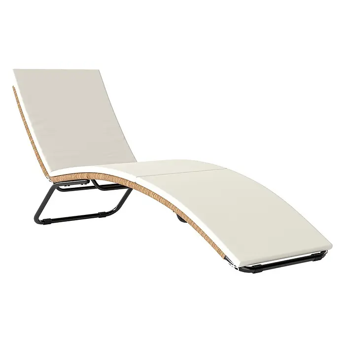 Outsunny Gartenliege - Cremeweiß, Stahl - Geschwungene Outdoor-Liege mit cremefarbenen Polstern, naturfarbenem Korbgeflecht und schwarzem Metallgestell.