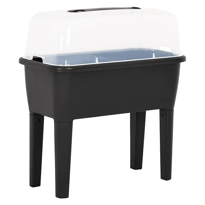 Furnicato Hochbeet - 77 x 38,7 x 82 cm, Kunststoff, Anthrazit - Schwarzes Hochbeet aus Kunststoff mit transparenter Abdeckung, ideal für Pflanzen und Anzucht.