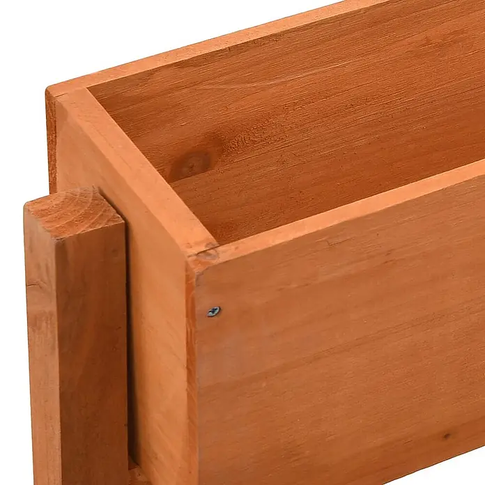 Furnicato Hochbeet - 14 x 181 x 75 cm, Holz, Orange - Nahaufnahme eines hellbraunen Holzpflanzkastens, der seine robuste Konstruktion und den inneren Hohlraum für Pflanzen zeigt.