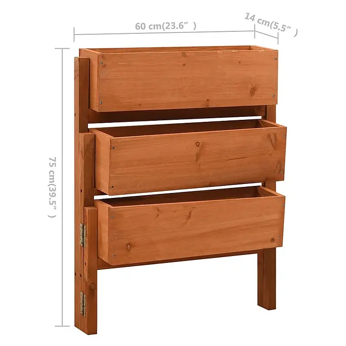 Furnicato Hochbeet - 14 x 181 x 75 cm, Holz, Orange - Brauner, hölzerner 3-stöckiger vertikaler Pflanzständer, 60x14x75 cm.
