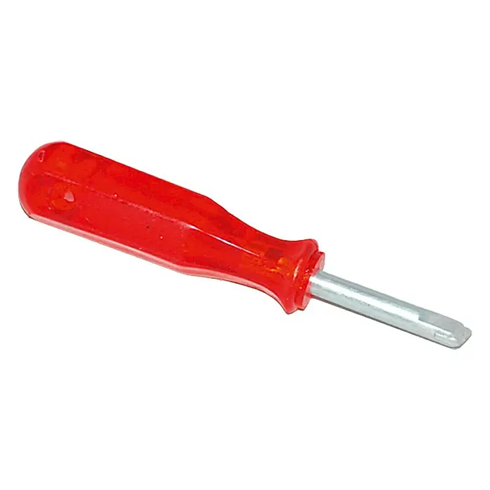Heka Cortador de placas - Rojo - Un destornillador plano rojo con un mango plateado, ideal para diversas tareas de reparación y montaje. Herramienta fiable.