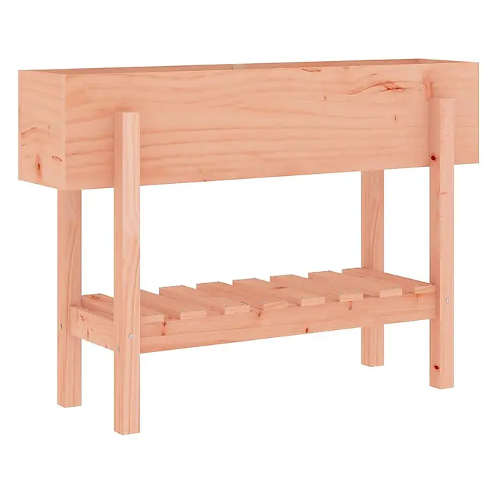Furnicato Hochbeet - 30 x 101 x 69 cm, Holz, Natürliches Douglasie - Heller, rechteckiger Pflanzkasten aus Holz auf Beinen mit einer Lattenablage.