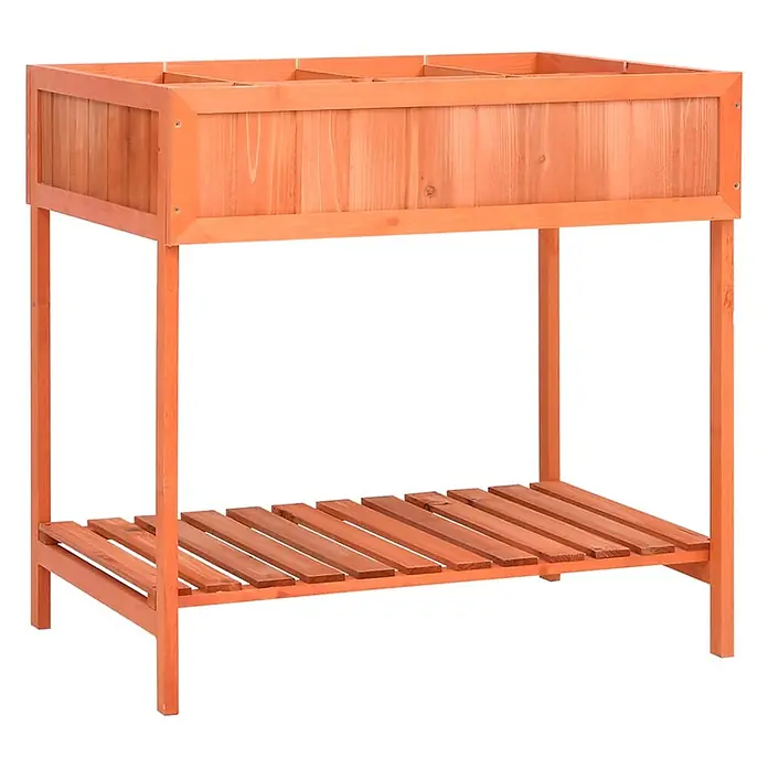 Furnicato Hochbeet - 80 x 60 x 80 cm, Holz, Braun - Hölzernes Hochbeet mit erhöhtem Pflanzkasten und einer Lattenablage darunter.