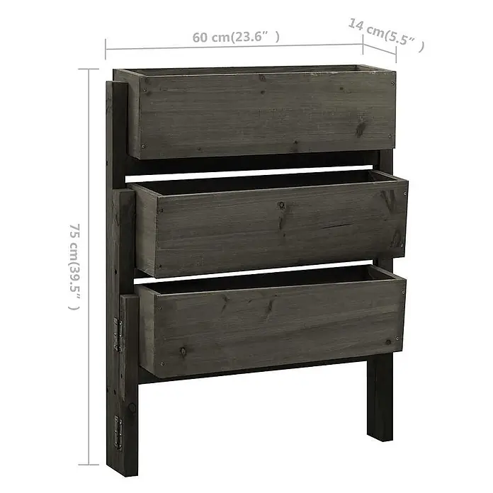 Furnicato Hochbeet - 14 x 181 x 75 cm, Holz, Grau - Dunkelgrauer dreistufiger Holz-Pflanzständer mit den Maßen: 60 cm breit, 75 cm hoch, 14 cm tief.