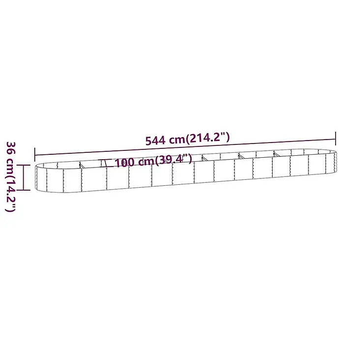 Furnicato Hochbeet - 544 x 100 x 36 cm, Stahl, Anthrazit - Langes ovales Hochbeet, 544 cm lang, 100 cm breit und 36 cm hoch.