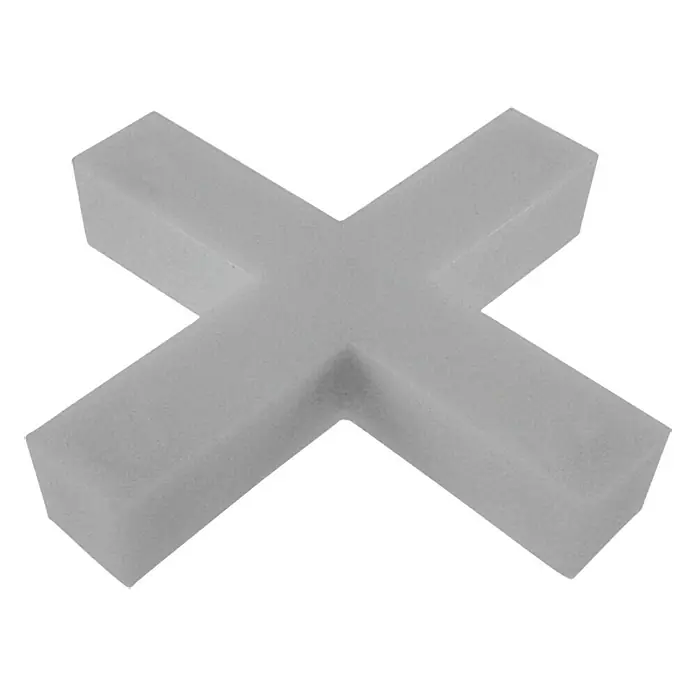 Heka Fliesenkreuz - 200 Stk., Breite: 2 mm - Ein weißes Fliesenkreuz, das für gleichmäßige Fugen beim Verlegen von Fliesen verwendet wird, auf einem hellen Hintergrund.